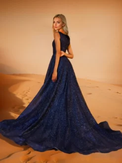 Robe de soirée A-Line Jewel Neck Polyester avec traîne Robes de soirée sociales