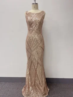 Robe de soirée années 1920 unie col rond robe sirène à sequins