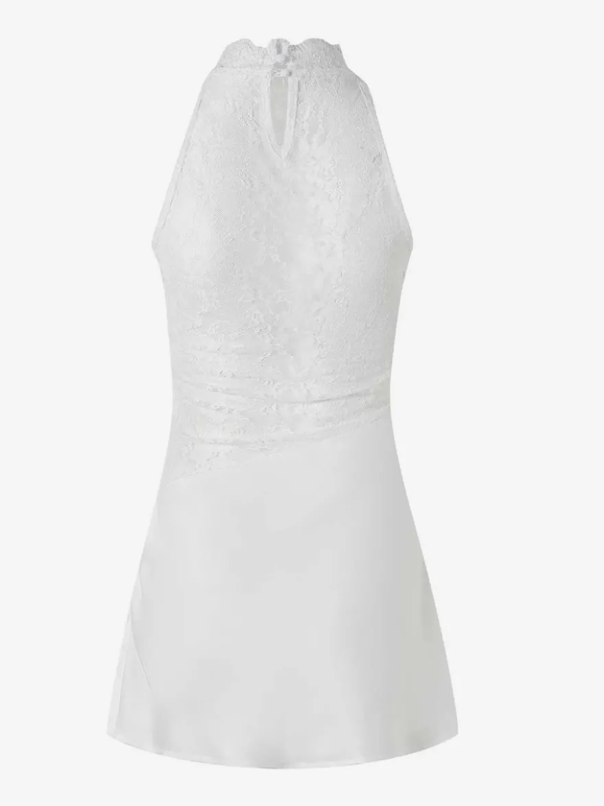 Robe de soirée blanche dos nu drapée en satin mini-robe en dentelle robe de cocktail pour mariage ou fête.