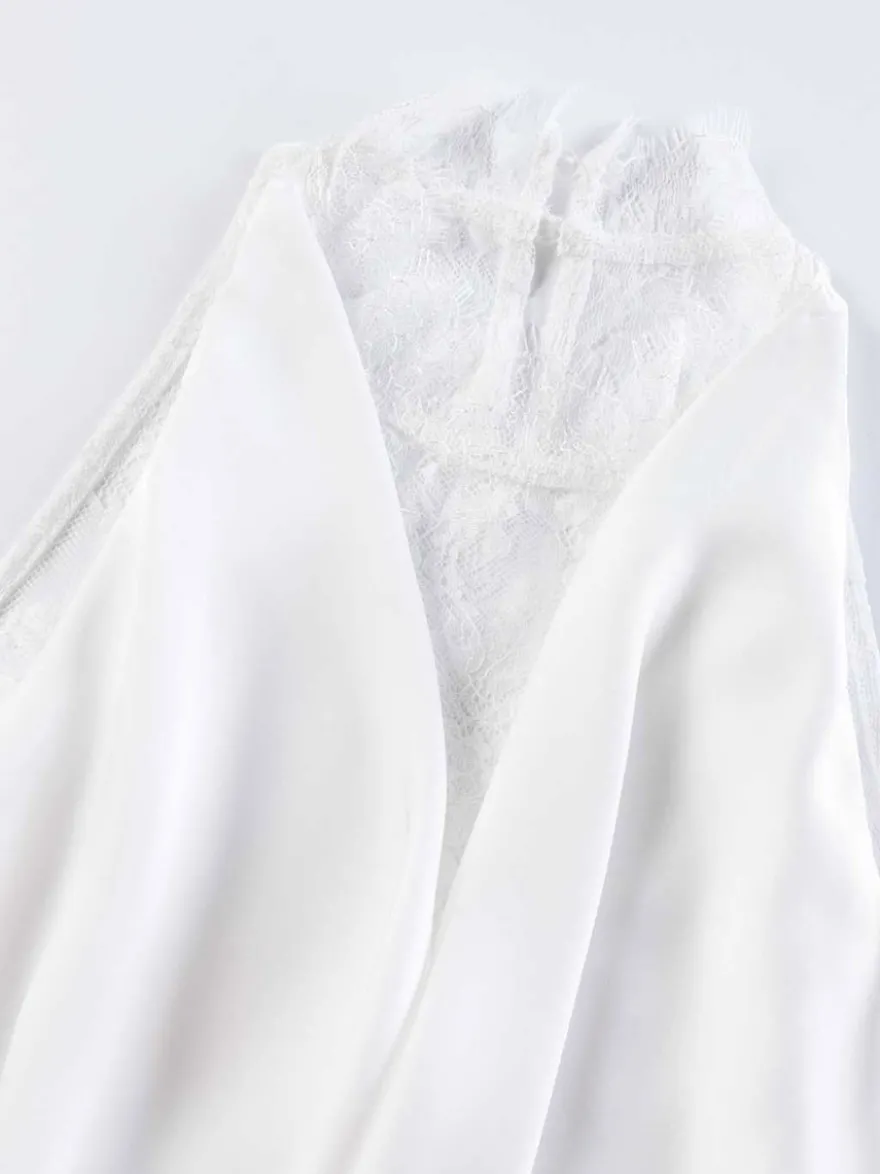 Robe de soirée blanche dos nu drapée en satin mini-robe en dentelle robe de cocktail pour mariage ou fête.