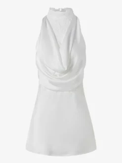 Robe de soirée blanche dos nu drapée en satin mini-robe en dentelle robe de cocktail pour mariage ou fête.