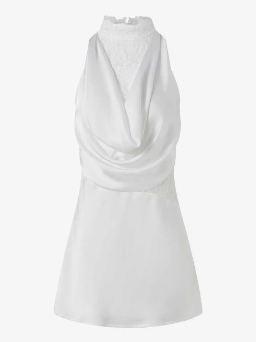 Robe de soirée blanche dos nu drapée en satin mini-robe en dentelle robe de cocktail pour mariage ou fête.