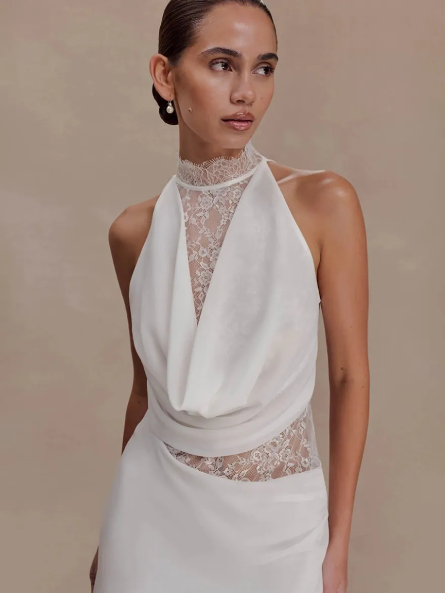 Robe de soirée blanche dos nu drapée en satin mini-robe en dentelle robe de cocktail pour mariage ou fête.