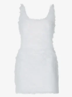 Robe de soirée blanche en polyester sans manches à bretelles et col montant