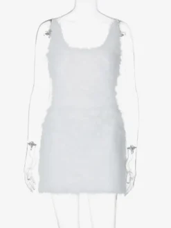 Robe de soirée blanche en polyester sans manches à bretelles et col montant