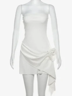 Robe de soirée blanche sans manches robe semi-formelle sans bretelles
