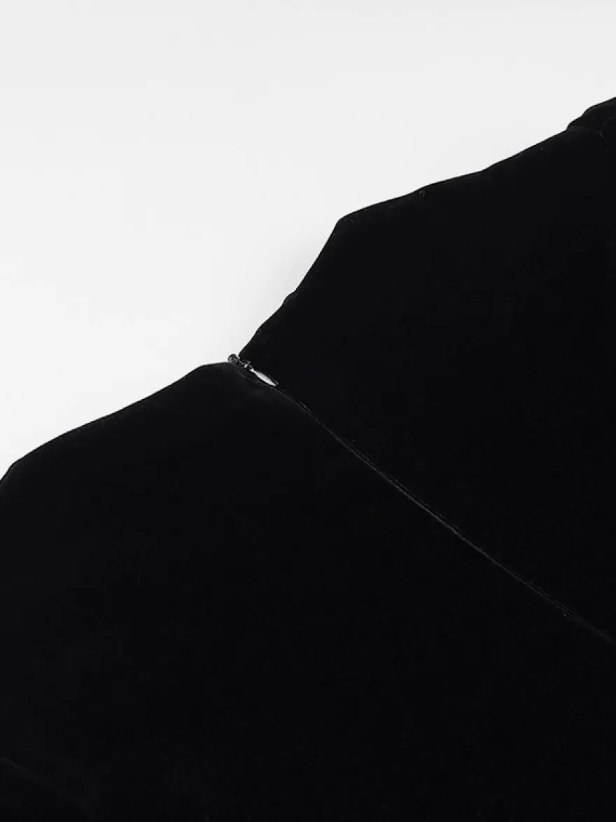 Robe de soirée chic bicolore noire à volants mini-robe deux-pièces à manches longues.