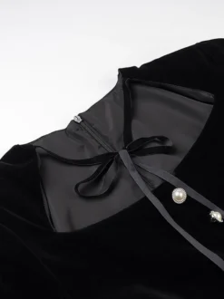 Robe de soirée chic bicolore noire à volants mini-robe deux-pièces à manches longues.