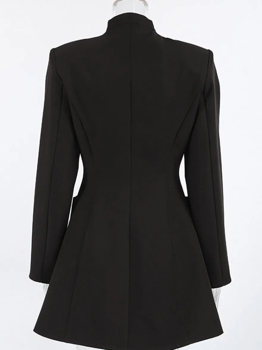 Robe de soirée à col montant boutons dorés manches longues poche blazer de bureau