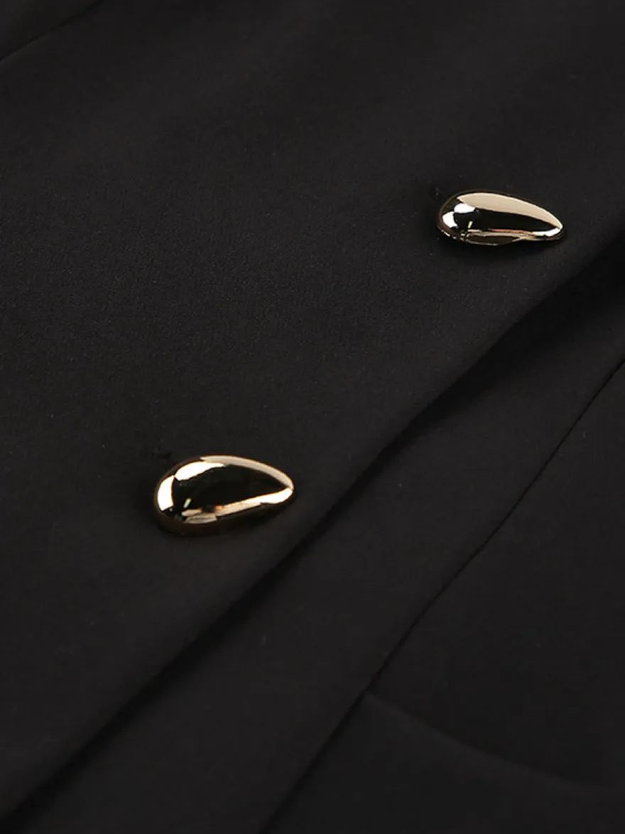 Robe de soirée à col montant boutons dorés manches longues poche blazer de bureau