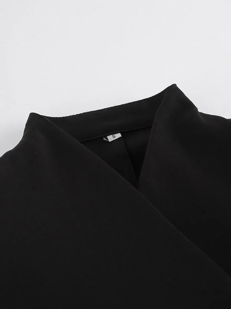 Robe de soirée à col montant boutons dorés manches longues poche blazer de bureau