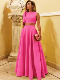 Robe de soirée en crêpe extensible décolleté en V longueur au sol sans manches fermeture éclair nœuds robe de soirée formelle