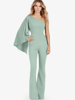 Robe de soirée en crêpe extensible combinaison asymétrique longueur au sol sans manches fermeture éclair robes de soirée formelles