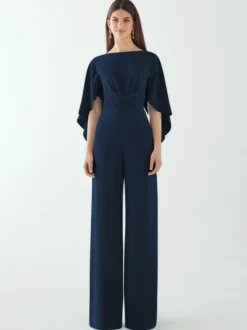 Robe de soirée en crêpe extensible combinaison à col bijou longueur au sol ceinture robes de dîner formelles
