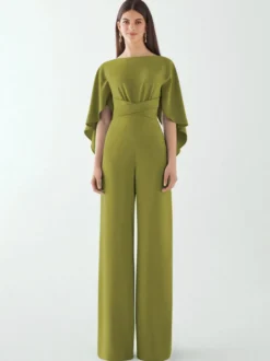 Robe de soirée en crêpe extensible combinaison à col bijou longueur au sol ceinture robes de dîner formelles