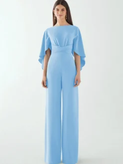 Robe de soirée en crêpe extensible combinaison à col bijou longueur au sol ceinture robes de dîner formelles