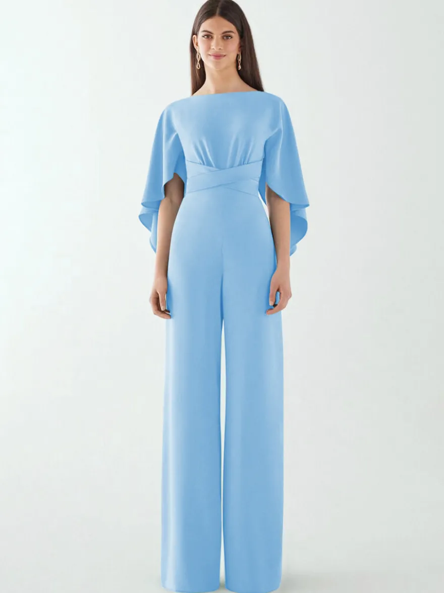 Robe de soirée en crêpe extensible combinaison à col bijou longueur au sol ceinture robes de dîner formelles