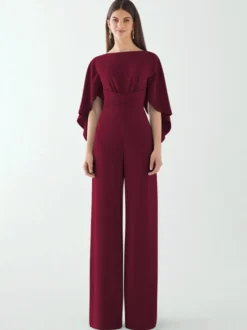 Robe de soirée en crêpe extensible combinaison à col bijou longueur au sol ceinture robes de dîner formelles