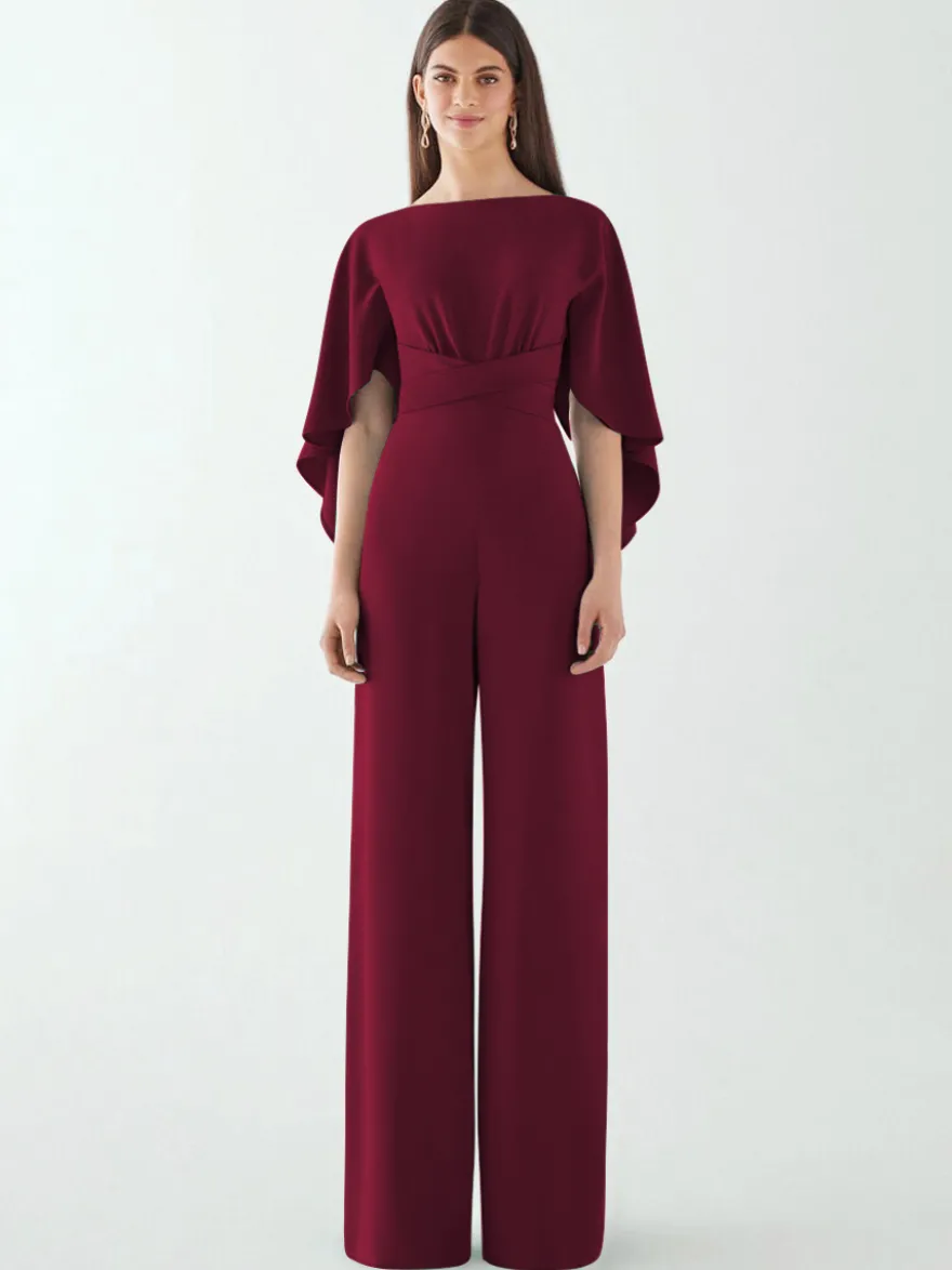 Robe de soirée en crêpe extensible combinaison à col bijou longueur au sol ceinture robes de dîner formelles