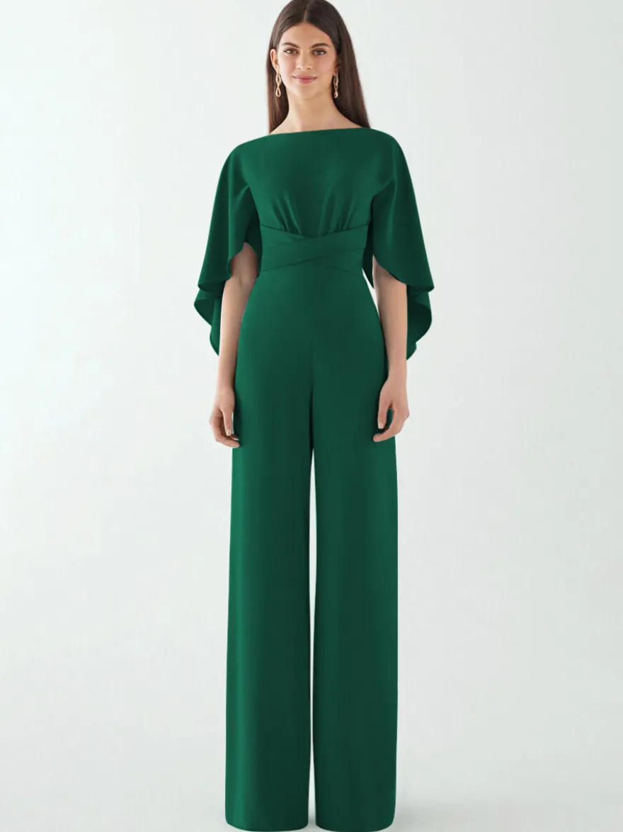 Robe de soirée en crêpe extensible combinaison à col bijou longueur au sol ceinture robes de dîner formelles