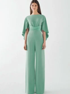 Robe de soirée en crêpe extensible combinaison à col bijou longueur au sol ceinture robes de dîner formelles