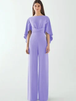 Robe de soirée en crêpe extensible combinaison à col bijou longueur au sol ceinture robes de dîner formelles