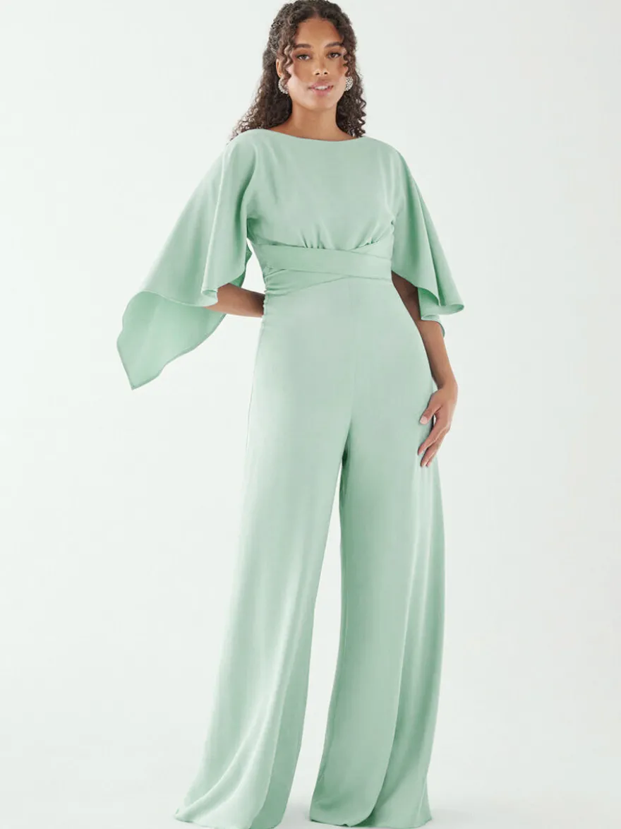 Robe de soirée en crêpe extensible combinaison à col bijou longueur au sol ceinture robes de dîner formelles