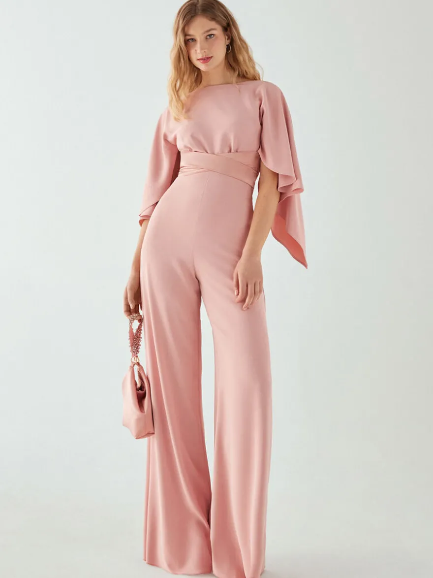 Robe de soirée en crêpe extensible combinaison à col bijou longueur au sol ceinture robes de dîner formelles