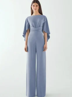Robe de soirée en crêpe extensible combinaison à col bijou longueur au sol ceinture robes de dîner formelles