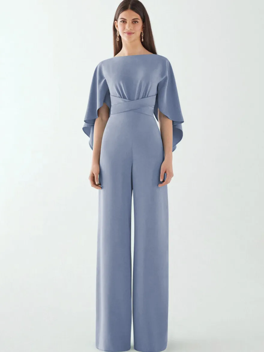 Robe de soirée en crêpe extensible combinaison à col bijou longueur au sol ceinture robes de dîner formelles
