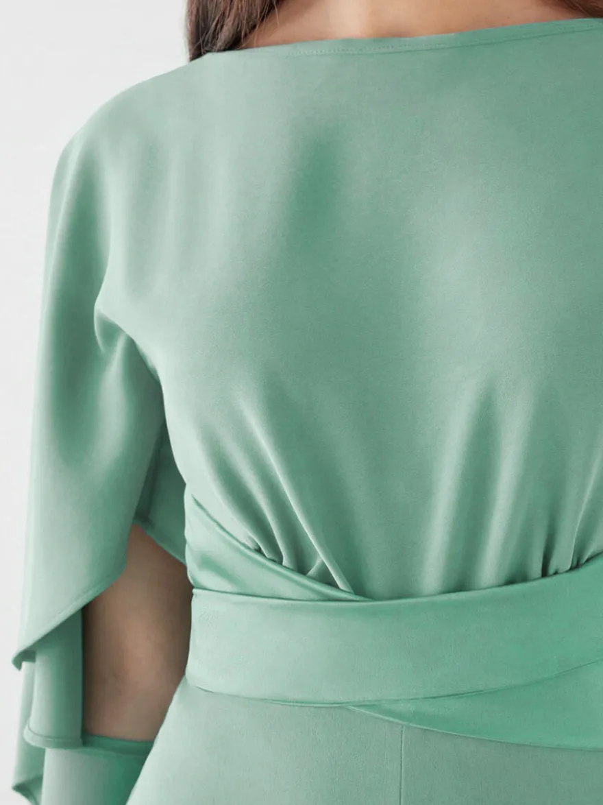 Robe de soirée en crêpe extensible combinaison à col bijou longueur au sol ceinture robes de dîner formelles