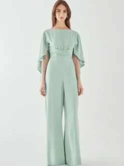 Robe de soirée en crêpe extensible combinaison à col bijou longueur au sol ceinture robes de dîner formelles