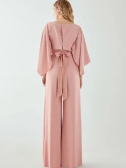Robe de soirée en crêpe extensible combinaison à col bijou longueur au sol ceinture robes de dîner formelles