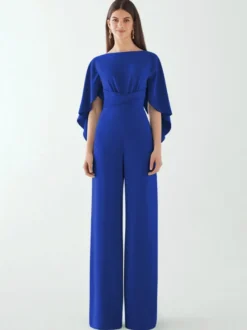 Robe de soirée en crêpe extensible combinaison à col bijou longueur au sol ceinture robes de dîner formelles