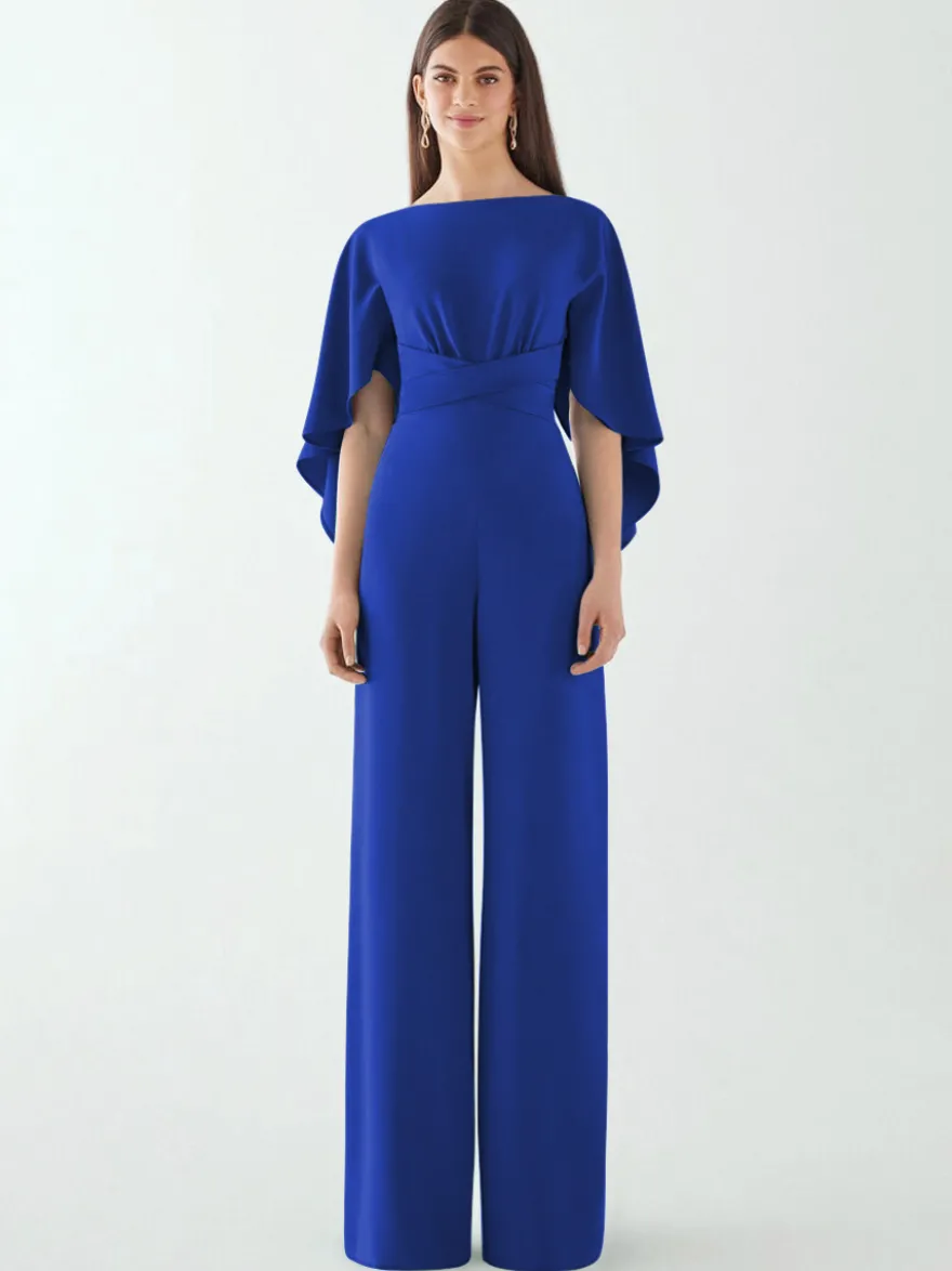 Robe de soirée en crêpe extensible combinaison à col bijou longueur au sol ceinture robes de dîner formelles