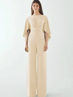 Robe de soirée en crêpe extensible combinaison à col bijou longueur au sol ceinture robes de dîner formelles