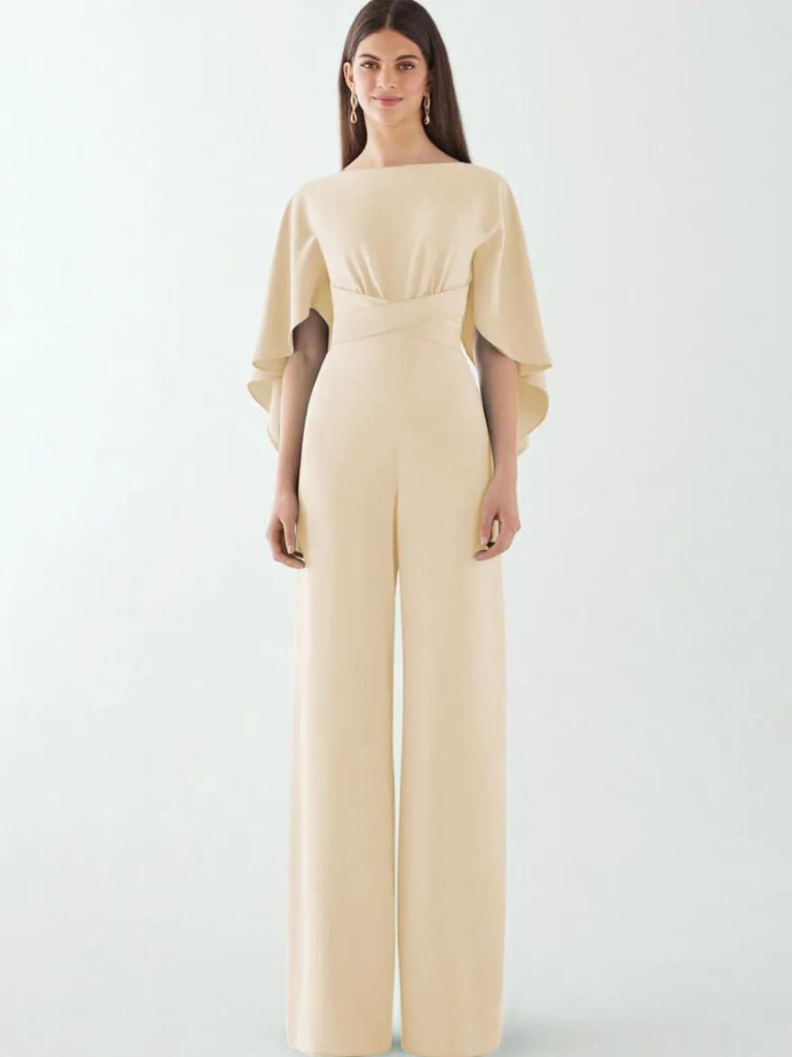 Robe de soirée en crêpe extensible combinaison à col bijou longueur au sol ceinture robes de dîner formelles
