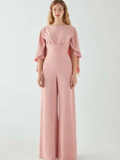 Robe de soirée en crêpe extensible combinaison à col bijou longueur au sol ceinture robes de dîner formelles