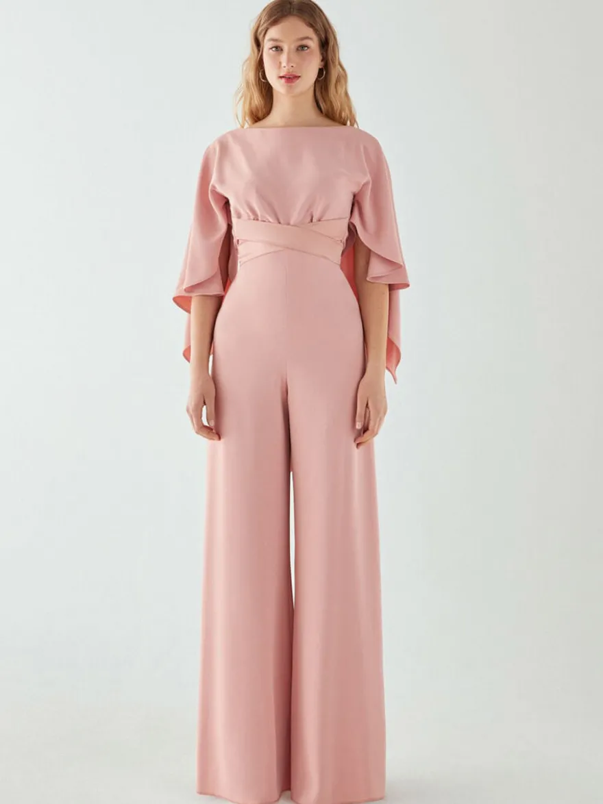 Robe de soirée en crêpe extensible combinaison à col bijou longueur au sol ceinture robes de dîner formelles