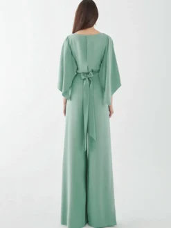 Robe de soirée en crêpe extensible combinaison à col bijou longueur au sol ceinture robes de dîner formelles