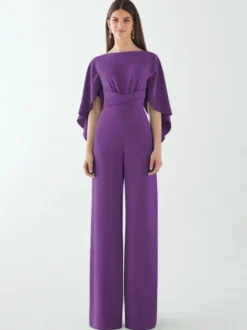 Robe de soirée en crêpe extensible combinaison à col bijou longueur au sol ceinture robes de dîner formelles