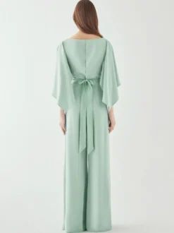 Robe de soirée en crêpe extensible combinaison à col bijou longueur au sol ceinture robes de dîner formelles