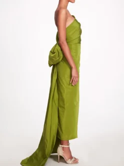 Robe de soirée fourreau asymétrique en taffetas longueur cheville plissée pour soirée sociale