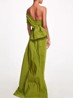 Robe de soirée fourreau asymétrique en taffetas longueur cheville plissée pour soirée sociale