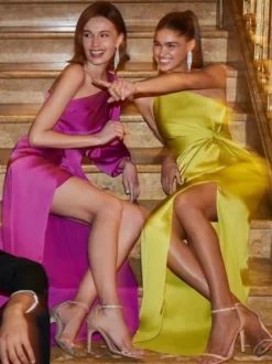 Robe de soirée fourreau asymétrique asymétrique élastique en soie longueur cheville plissée robes de concours sociaux