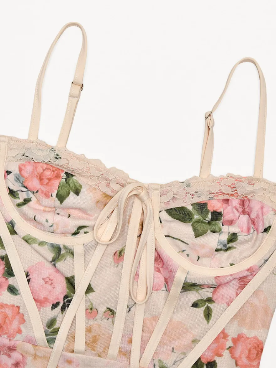 Robe de soirée maxi rose à bretelles col sans manches imprimée sexy semi-formelle