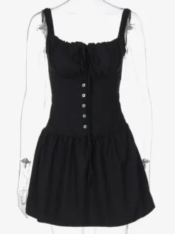Robe de soirée mini blanche à bretelles col lacé sans manches plissée style décontracté semi-formel