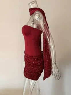 Robe de soirée mini corset à sequins avec foulard pour femme 2026