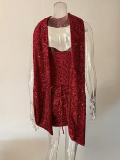 Robe de soirée mini corset à sequins avec foulard pour femme 2026