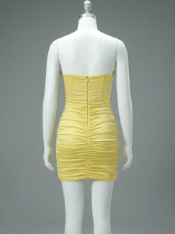 Robe de soirée mini jaune sans bretelles sexy semi-corset en satin moulant robe de soirée formelle pour boîte de nuit